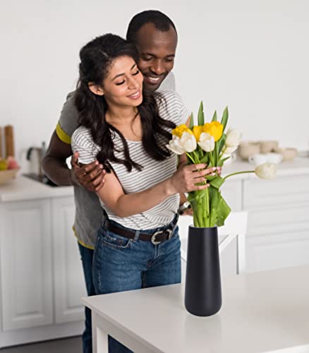 D'vine Dev 11 Inch Ceramic Flower Vase Textured Finishing, Minimalist Design for Kitchen, Bedroom, Living Room, Centerpieces, Office, Raven Grain, VS-XH-B-2 - color: Raven Grain, size: 11 Inch