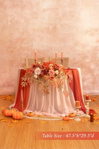 TINGE TIME Artificial Sweetheart Flower Swag with Tablecloth and Table Runner, Pack of 3 Floral Arrangement for Autumn Wedding Sweetheart Table Centerpiece Fall Decoration (Maple Red) - color: Maplered
