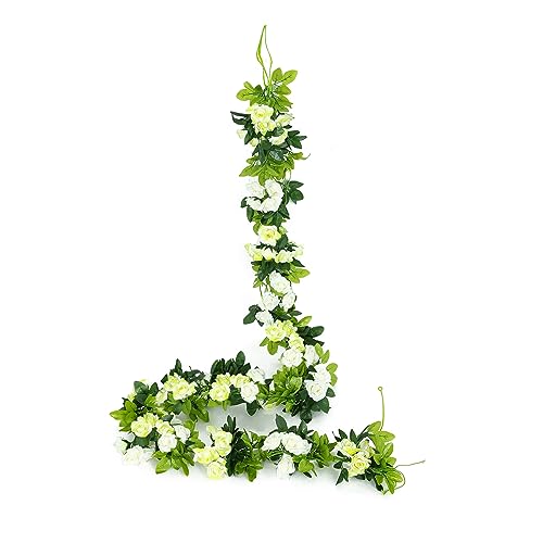 JUSTOYOU 2 Pack (15.8FT) Fake Rose Garland, Artificial Rose Vines Flowers Hanging Silk Rose Vine Wedding Home Backdrop Party Arch Arrangement Decoration - color: Off White+green