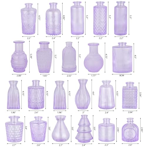 RUCKAE Glass Bud Vases Mini Flower Vase Small Vintage Vases for Centerpiece Table Wedding Decorations Home Decor Party(Purple 22 Pack) - style: Purple 22 Pack
