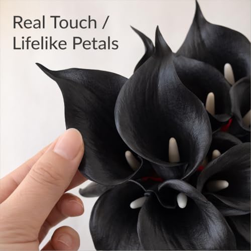 Floral Kingdom Artificial Calla Lily Flowers 20 Pack 14 Inch Black - Real Touch Faux Flowers for Modern Home Decor, Themed Event Centerpieces & Weddings - color: Black
