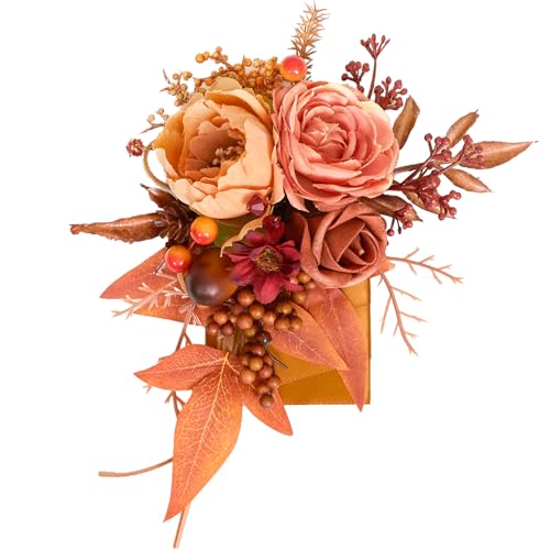 TINGE TIME Luxury Groom Boutonniere for Wedding, 1 PCS Pocket Boutonniere for Men Wedding, Artificial Corsage for Prom Formal Dinners Homecomings Anniversaries Ceremonies (Maple Red) - color: Maple Red