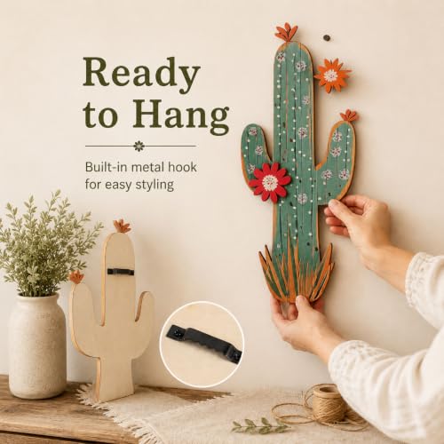 flangairy 15.7in Layered Cactus Wall Decor, Set of 2 Wooden Cactus Flower Picture Southwestern Wall Art, Western Room Bathroom Bedroom Nursery Kitchen Decorations for Home