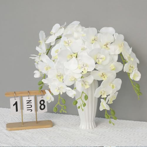 XZJMY 27.5" Artificial Phalaenopsis Flowers,Fake Orchid Stems,Faux Silk White Orchids Flowers,Artificial Flowers for Home Decor Wedding Centerpieces (4, White) - color: White