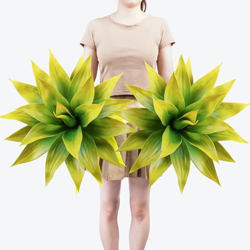 Ttranewsoo Artificial Agave Plants,Large UV Resistant Fake Agave Planters for Indoor and Outdoor Decorating Tropical Plant Succulents Greenery Indoor Decor (2Pack,22" Yellow) - color: Yellow