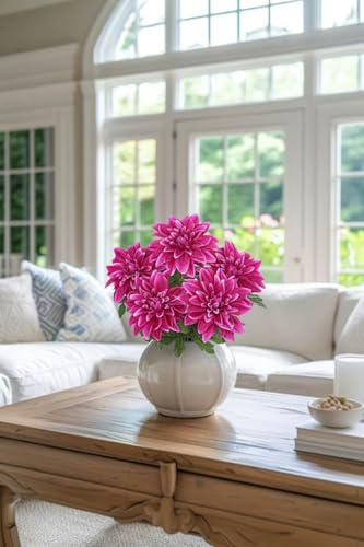 Hollyone 2Pcs Purple-Pink Artificial Dahlia Flowers with Stem Bushes 7 Heads Silk Fake Dahlias Flowers Wedding Bouquets Faux Dahlia Flower Floral Arrangements for Party Table Centerpieces Home Decor - color: 2pcs - Purple Pink