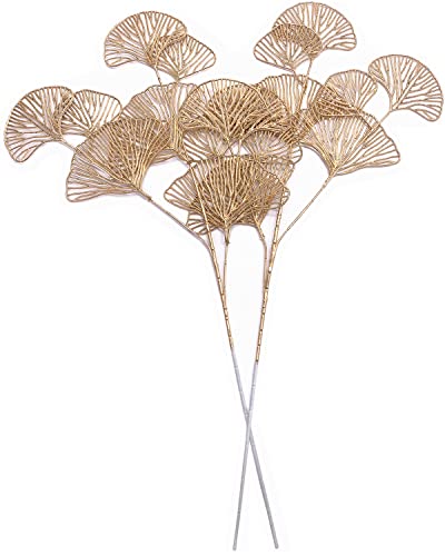 Christmas Artificial Plants Decoration 26" Tall, CATTREE Fake Plastic Golden Apricot Leaves Simulation Ginkgo Leaf Grass for Wedding Party Indoor DIY Home Office Table Centerpieces Decor Gold - 2 Pack - color: (Tall) Golden Apricot Leaves - 2 Pcs