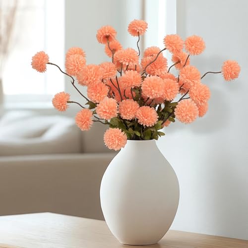 DuHouse 6pcs Artificial Flowers Faux Silk Pompon Mum,Silk Small Mini Chrysanthemum Ball with Stems for DIY Wedding Bouquets Centerpieces Vase Home Table Kitchen Decorations(Peach Fuzz) - color: Peach Fuzz, size: 6pcs