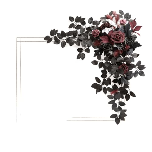 Ling's moment Wedding Artificial Welcome Sign Flowers Swag Arch Floral Garland Decorations Black Burgundy Ceremony Reception Entrance Entryway Party Banquets Easel Wall Home Outdoor(NOT Include Sign) - color: Black & Burgundy