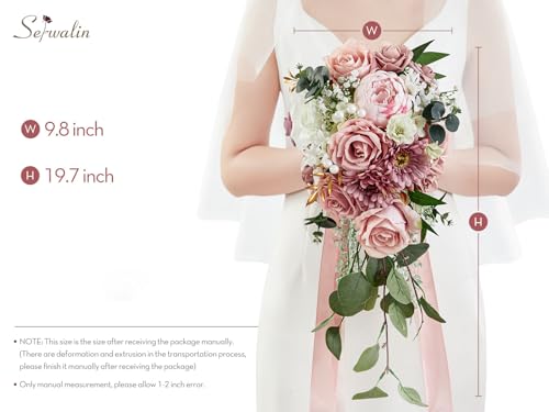 Serwalin 9.8 Inch Wedding Bouquets for Bride Bridesmaid, Dusty Pink Peonies Bridal Bouquets for Bride, Wedding Flowers Bouquet Tossing Bouquet, Wedding Ceremony and Anniversary Day Decor - color: A Athens Dusty Pink
