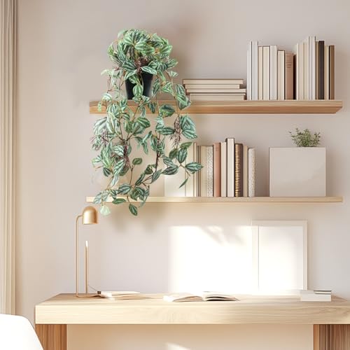 Artificial Hanging Ivy Plants Realistic 3D Watermelon Texture Fake Peperomia Leaves Faux Potting Vine Green Plants for Indoor Outdoor Home Garden Decor - color: C