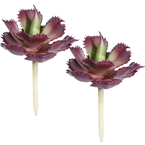 Duovlo Artificial Succulent Plant 7.08 Inch Faux Succulents Agave potatorum Flower Arrangement Craft Wall DIY Materials Pack of 2 (Dark Purple) - color: Dark Purple