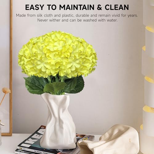 6 PCS Artificial Hydrangea Flowers, Realistic Silk Faux Hydrangeas with Long Stems, Fake Flowers for Wedding Bouquets, Home Table Centerpieces, Party & Indoor Outdoor Decor(Yellow) - color: Yellow