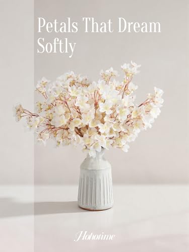 HOHOTIME Artificial Cherry Blossom Branches, 8Pcs 16" Silk Fake Flowers, Faux Sakura Peach Bouquet for Home Wedding Spring Party Decor, Japanese Garden Bedroom Table Centerpiece Decoration (White) - color: White