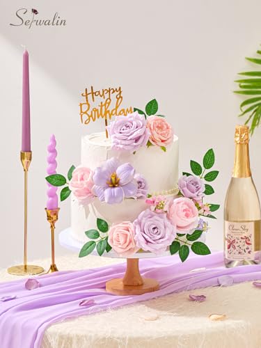 Serwalin Pink Purple Flowers Artificial, Dahlia Silk Fake Flowers, Faux Flowers for DIY Wedding Bouquets Cake Decoration Baby Shower Centerpieces Floral Arrangements Party Decor - color: A Pink & Purple, size: Square