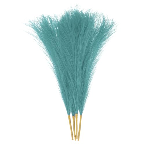 uxcell 4pcs Faux Pampas Grass 17 Inch 6 Stem Artificial Fake Dried Pampas Grass Decor for Floor Vase Filler, Wedding Decoration, Home Decoration, Blue Green - color: Blue Green
