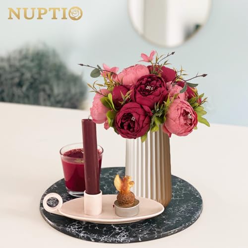 NUPTIO Flower Balls Flowers for Centerpieces: 2 Pcs 9.4 inch Diam Pink & Red Artificial Peony Fake Flower Ball Arrangement Bouquet Center Pieces for Tables Wedding Centerpiece Decorations - color: Pink & Dark Red