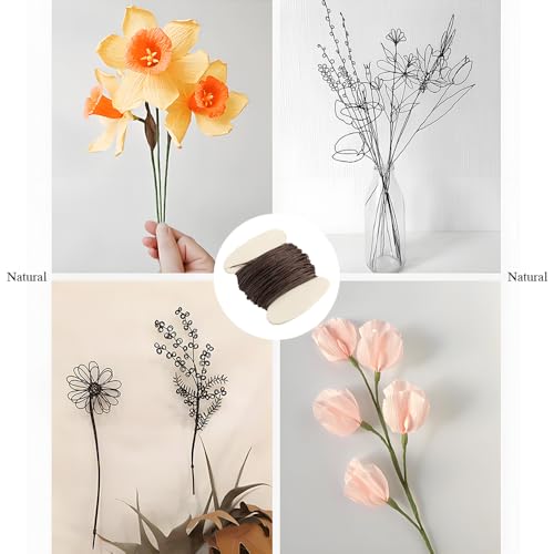 HAHIYO 24Gauge Brown Paper-Wrapped Metal Floral Wire, Flexible Paddle Wires Florist Wire for Crafting Christmas Wreaths Flower Arrangements Bouquet Wrapping Wedding DIY, 66 Feet (20 Meters), 1 Roll - color: Brown, size: 24Gauge-66 Feet