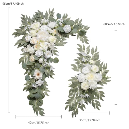 Arch Flowers with Drapes Kit (Pack of 3) for Wedding Ceremony Arbor and Reception Backdrop Decoration Wedding Welcome Signs Floral Birthday Party Decoration - color: White & Beige
