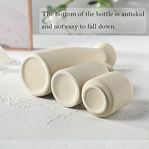 CEMABT Beige Ceramic vase Set-3 Small Flower vases for Decor,Modern Boho Farmhouse Home Decor,Decorative vase for Pampas Grass&Dried Flowers,idea Shelf,Table,Bookshelf ，Entryway- Distressed - color: 3set-beige