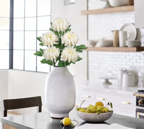 Hollyone 5Pcs Fake Mums Flowers White Artificial Chrysanthemum Flowers Silk 22.8inch Long Stem Floral Arrangements Bouquets Faux Spider Mum Flower Pincushion Flower Bush Spring Home Decor - color: White