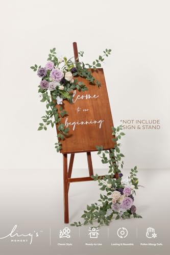 Ling's moment 2pcs Wedding Flowers Garland Artificial Floral Swag Arch Decorations Greenery Arrangements Lilac & Gold Ceremony Reception Garden Easel Wall Home Entryway Outdoor NOT Include Sign - color: Lilac & Gold