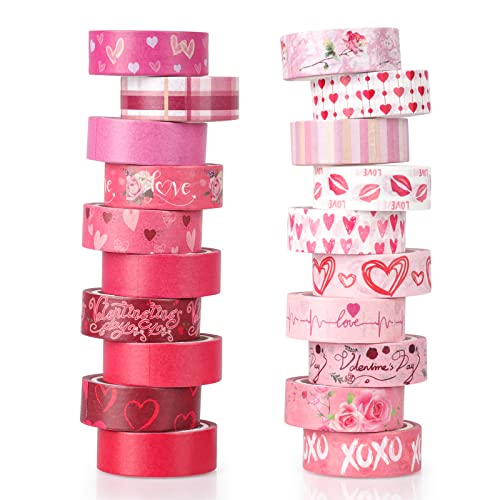 20 Rolls Valentine's Day Washi Tape Red Pink Heart Love Masking Tape for Wedding Romantic Scrapbook DIY Craft Valentines Decorative Duct Tape for Journaling Giftwrap Tape Supplies - style: Valentine's Day