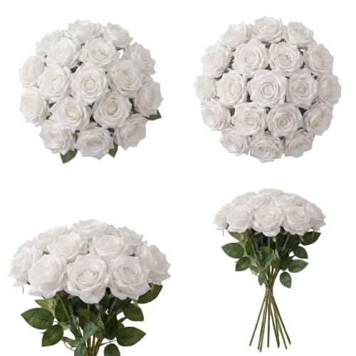 White Artificial Roses Bulk,50PCS 4in Large Fake Roses Faux Giant Flowers - color: White