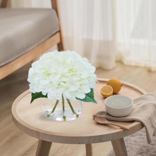 Big Petals Hydrangea Artificial Flowers in Vase, White Silk Fake Flowers Silk Centerpiece Table Decorations for Dining Room,Coffee Table Decor,Wedding, Home with Faux Water Decor (New White) - color: New White