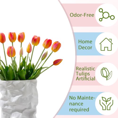 15 Pcs Artificial Flowers Tulips Real Touch Latex Plastic Soft Faux Bouquets for Party, Wedding, Home, Room, Garden Decor (Vintage Orange) - color: Vintage Orange