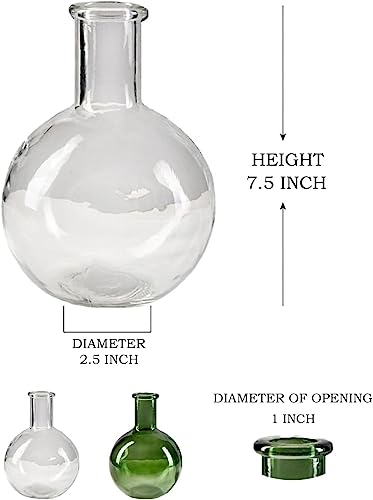 Serene Spaces Living Clear Bottleneck Bulb Glass Vase, Vintage Round Flower Vase for Console Table, Shelf, Living Room, Bathroom, Office, Wedding, Measures 5.3" Diameter & 7.48" Tall, Pack of 16 - color: Clear, Set of 16