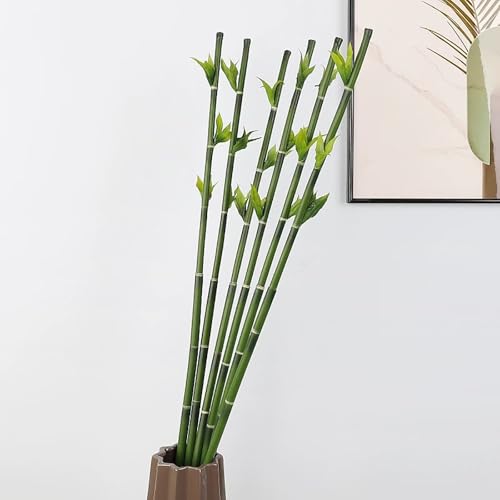 6 Pcs Artificial Bamboo Branches, 37" Long Stem Tree Stem Green Fake Bamboo Sticks Faux Greenery Plants Artificial Floral Arrangement for Office Living Room Party Home Decoration