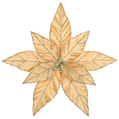 Briful 6 Pack Gold Glitter Christmas Poinsettia Picks, 13.8'' Artificial Floral Stems with Gold Edges & Sparkle Beads, 9.8'' Blossom Holiday Flower Picks for Tree, Wreath, Table Centerpiece Decor - color: Orange#352, size: 12'' POINSETTIA / 6PCS