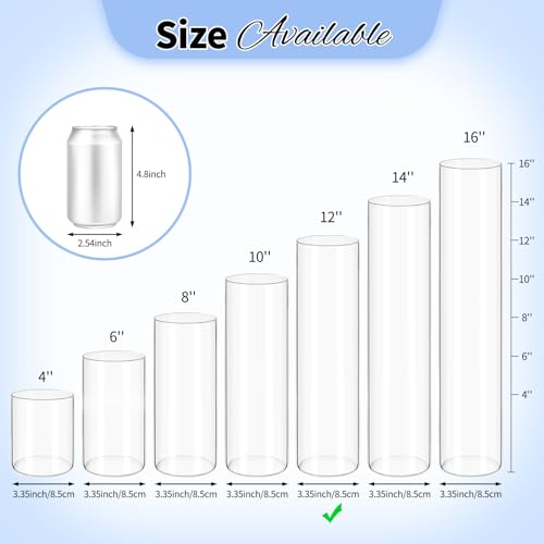 12Pack Glass Cylinder Vases for Centerpieces - 12 Inch Tall Flower Vase for Wedding Decorations, Floating Candle Holder Vase Bulk,Glass Hurricane Candle Holders for Table Shelf, Party, Home Decor - size: 3.35×12inch