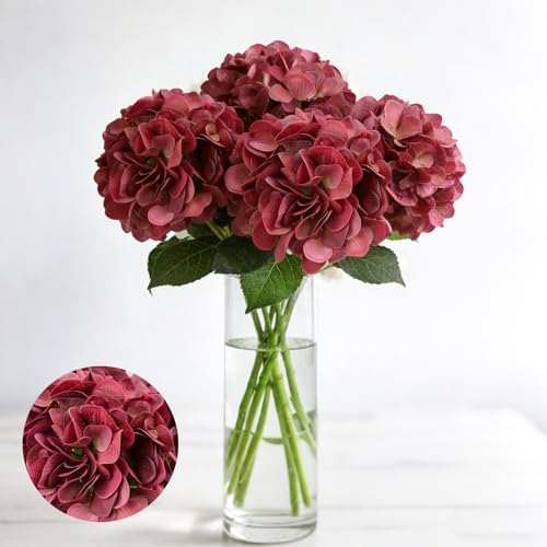 Artificial Hydrangea Flowers, Real Touch Faux Hydrangea Stems, Latex Realistic Floral Arrangement for Home Decor, Wedding Table Centerpiece, Elegant Party Decoration (Red., 4pcs) - color: Red., size: 4pcs