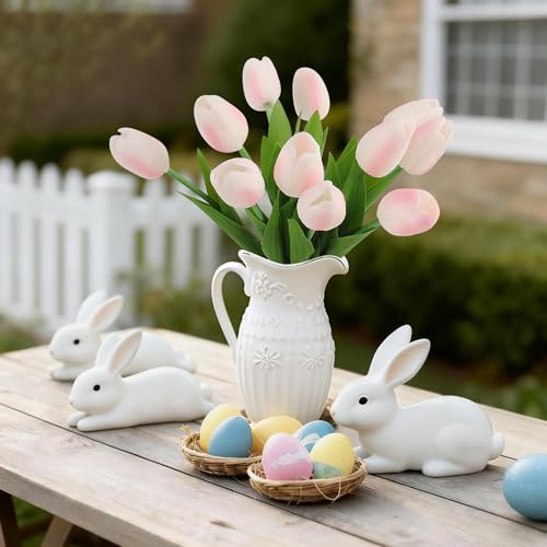 Artificial Tulips Flowers Fake Latex Tulip Stems - 30pcs Real Touch Faux Multicolor Tulips Flower for Easter Spring Wedding Bouquet Centerpiece Floral Arrangement Cemetery Table Decor - color: Gradual Pink 01