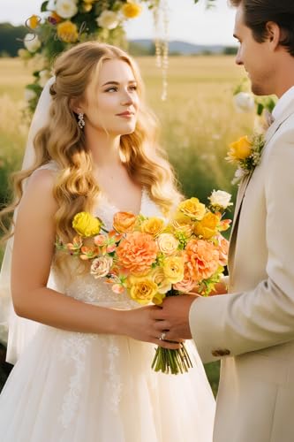 Serwalin Artificial Yellow Orange Fall Flowers, Autumn Silk Fake Flowers for DIY Wedding Bouquets Cake Flower, Table Centerpieces Baby Shower Birthday Party Home Decorations - color: Bright Yellow Orange, size: Grand
