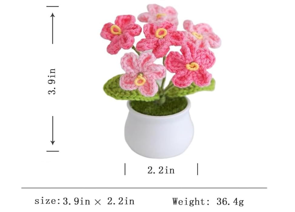 Handmade Forget Me Not Potted - Crochet Myosotis Flowers, Valentines Day Artificial Flower Gift for Women, Cute Crochet Flower Decor for Home Office Desk (DFM-GPINK) - color: Dfm-gpink