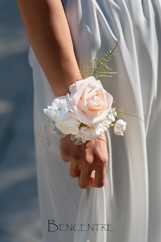Blush Corsage for Wedding(Set of 6),Wrist Corsage for Woman,for Prom,Party Prom Hand Flower Decor,Mother of The Bride Corsage - color: Blush