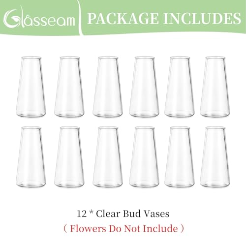 Glasseam Clear Flower Vases for Centerpieces: Modern Glass Vase Set of 12 for Wedding Party Centerpiece Home Table Decor 5.5In Small Bud Vases for Flowers Rose Tulip Stems - size: Clear-12pcs