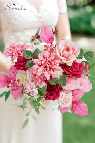 Serwalin Artificial Hot Pink Silk Flowers for Home Decor - DIY & Wedding Flowers - Table Centerpieces & Cake Decorations - color: A Abby Hot Pink, size: 1 Box