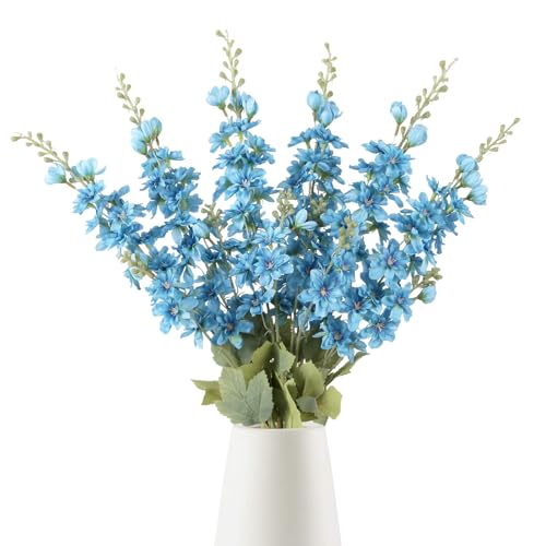 6PCS Ice Blue Delphinium Artificial Flowers 33" Larkspur Silk Flowers Long Stem Artificial Flowers for Tall Vase Wedding Centerpieces for Tables Home Decor Indoor (Ice Blue) - color: Ice Blue