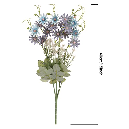 Artificial Flowers Wildflowers Silk Daisy Spring Fake Daisies Decoration Summer UV Resistant Colorful Mixed Bundles Faux Greenery Outdoor Plant Stem Filler for Home Decor Indoor Floral Arrangements - color: 03 Blue