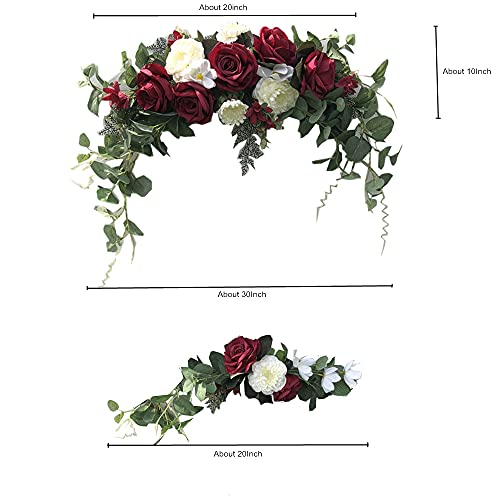 Wedding Arch Flowers,3Pcs Set White Rose Decorative Floral Swags, Artificial Greenery Eucalyptus Leaves Flower For Sheer Drapes, Wedding Chair, Arbor, Wedding Ceremony and Reception Arrangement - color: Burgundy