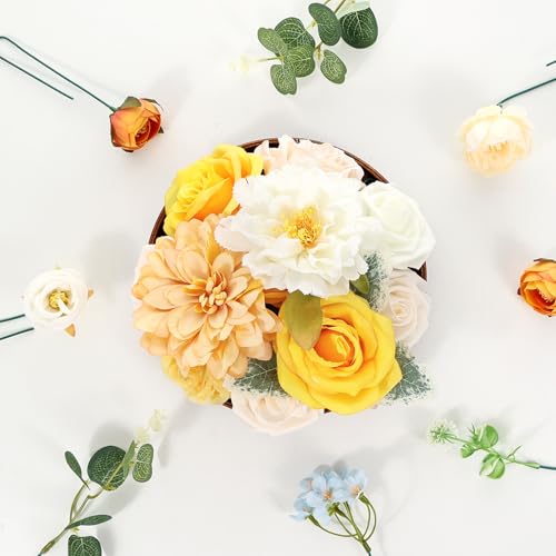 Artificial Flowers Combo Box Set Artificial Bouquets Wedding Flowers Faux Orange Flowers Roses with Stems for Wedding Centerpieces Party Home Decor - color: Orange