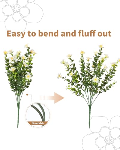 Artificial Flowers for Outdoors, 12 Bundles Fake White Flowers for Outdoor Planters, Faux Plants with Silk Flowers for Porch Decor Garden Patio Home Aesthetic - color: White