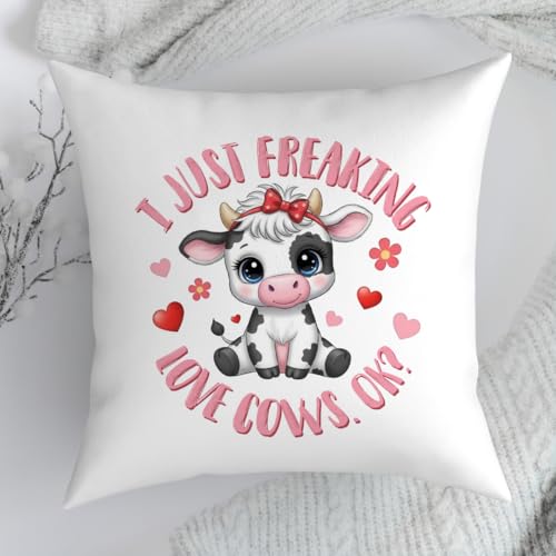 Fokongna I Just Freaking Love Cows. ok? Decoration Pillow Covers, Cute Farmhouse Animal Pink Cow Perfect for Girls' Rooms Beds Chairs Sofas Pillowcase 18 x 18 Inch - color: Pink Cow