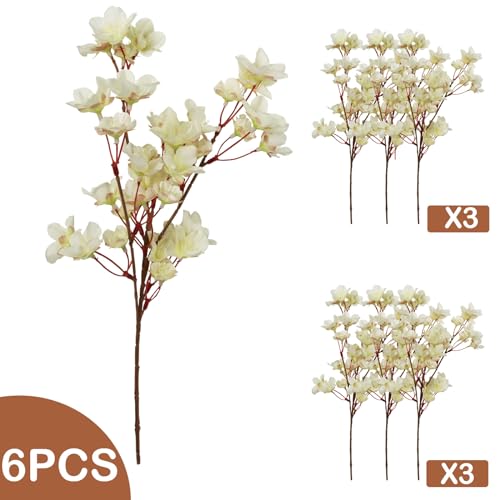 Tinsow Artificial Cherry Blossom Peach Flowers Cream White Spring Flowers for Spring Table Centerpiece Wedding Home Decor (6, Ivory) - color: Ivory