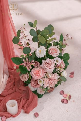 TINGE TIME Free-Standing Artificial Flower Set of 2, Table Centerpiece with Rubber Pad, Silk Fake Flower for Wedding Centerpiece Archway Aisle Welcome Entrance (DustyRose&Cream) - color: Dustyrose&cream