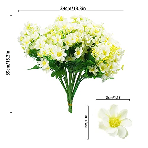 Uieke 12 Bundles Artificial Fake Flowers Outdoors UV Resistant Faux Daisy Mums Silk Flowers Bulk No Fade Shrubs Plants for Indoor Outside Home Wedding DIY Garden Porch Summer Décor (White) - color: Ivory,white, size: 12